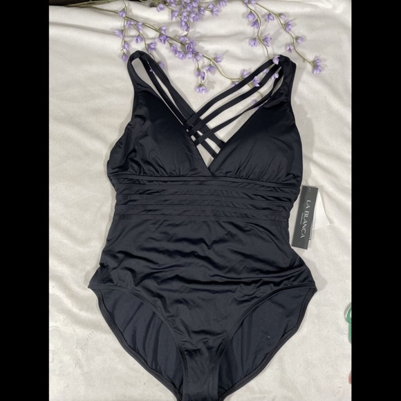 NWT $119‎ La Blanca Cross Back One-Piece Swimsuit in Black [SZ 16 ] - Picture 5 of 12